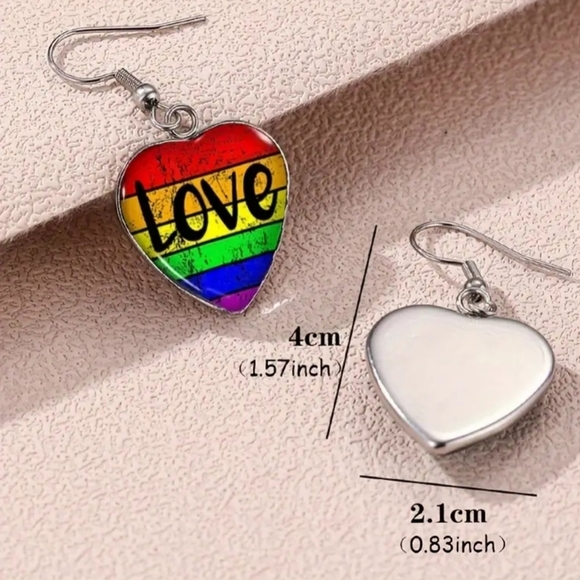 2/$30 Or 3/$35 NEW Colorful Pride Striped Heart-Shaped Love Earrings (#069) - Picture 2 of 5